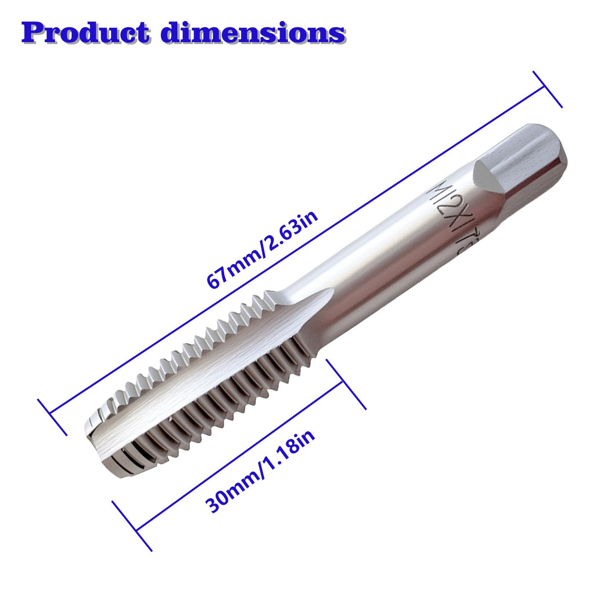 2Pack M12 x 1.75 Metric Thread Tap, M12 x 1.75mm High-Speed Steel Hand Tap,Right Hand Thread Tap 1Pair