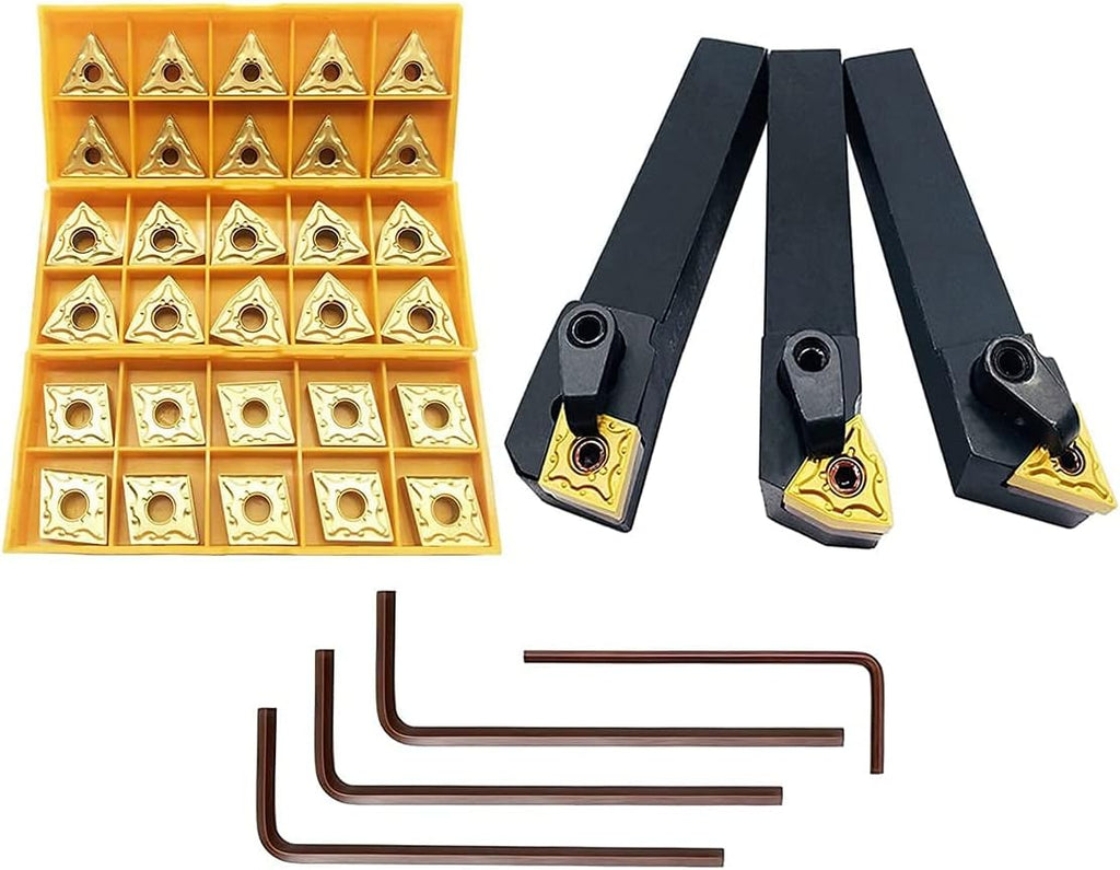 5/8" 36PCS Indexable Carbide Lathe Turning Tool Insert Holder Bit Set MTJNR1616H16 + MWLNR1616H08 + MCLNR1616H12 with CNMG 431 + WNMG 431 + TNMG 331 Indexable Carbide Turning Insert Blades