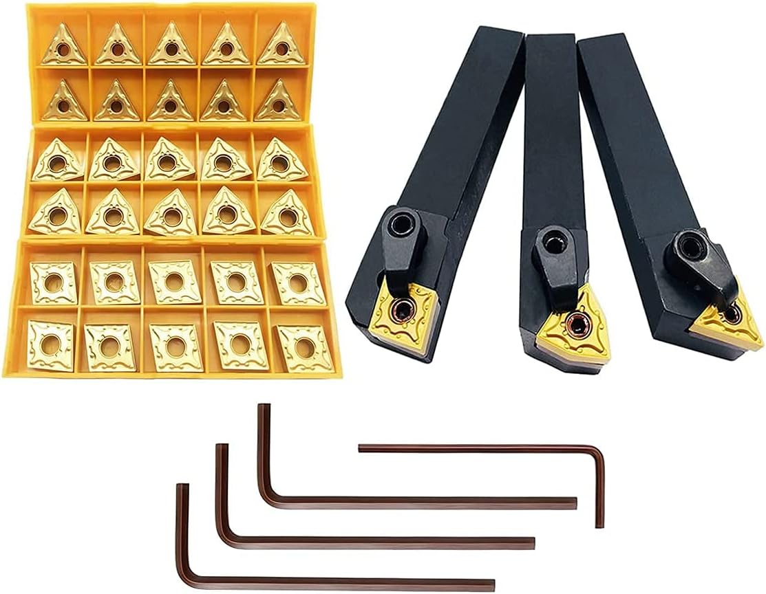 5/8" 36PCS Indexable Carbide Lathe Turning Tool Insert Holder Bit Set MTJNR1616H16 + MWLNR1616H08 + MCLNR1616H12 with CNMG 431 + WNMG 431 + TNMG 331 Indexable Carbide Turning Insert Blades