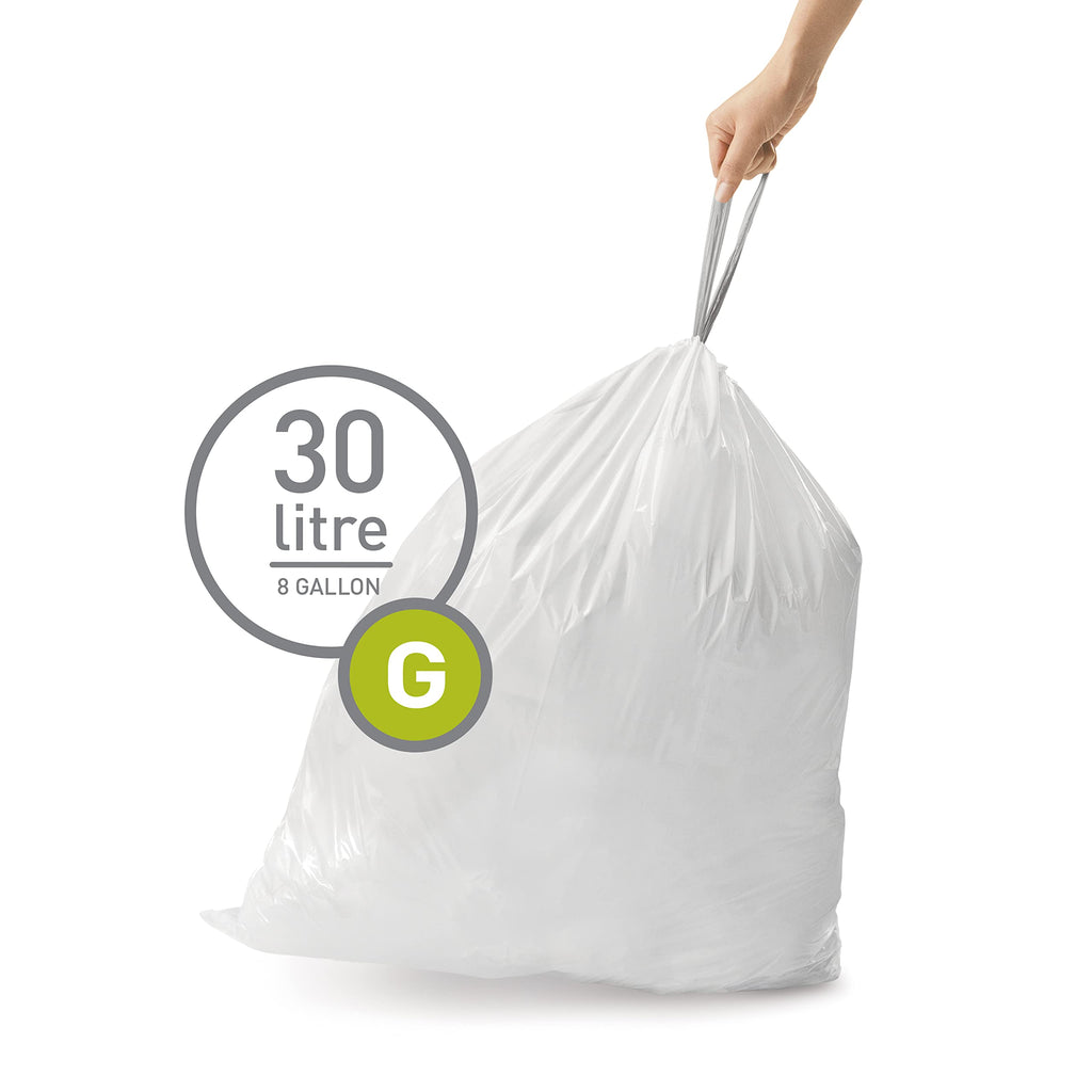 Code G Custom Fit Drawstring Trash Bags, 240 Count, 30 Liter / 8 Gallon, White