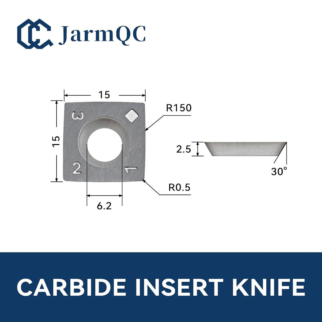 15mm Tungsten Carbide Replacement Inserts Cutters for Woodworking, 15x15x2.5mm-30°-R150-4R0.5 Fits for Helical Spiral Planer Cutterhead and DIY Wood Lathe Work, Replacement cutter Tools, 10 Pcs