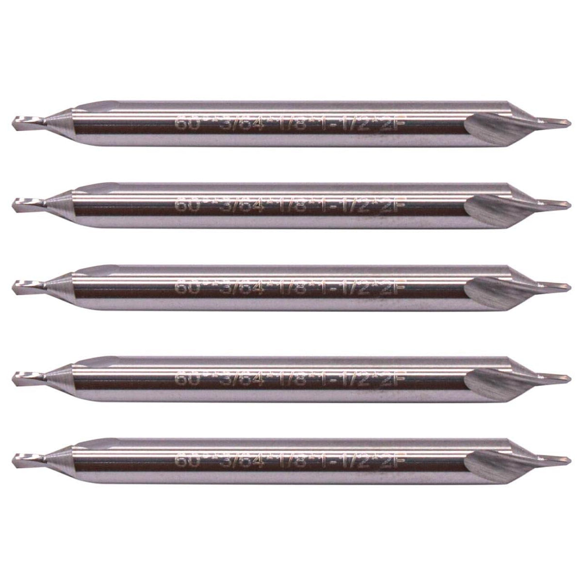 5Pcs #1 60 Degree Solid Carbide Center Drills - 3/64" Pilot - 1/8" Shank