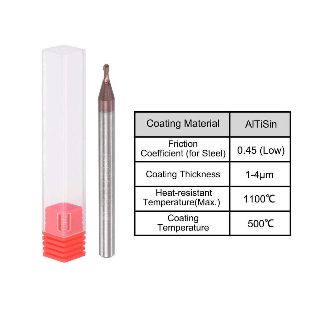 uxcell Ball Nose End Mill 0.75mm Tip Radius Solid Carbide AlTiSin Coated CNC Router Bits 2 Flute Spiral Milling Cutter HRC55 with 4mm Shank 50mm (2-inch) Length
