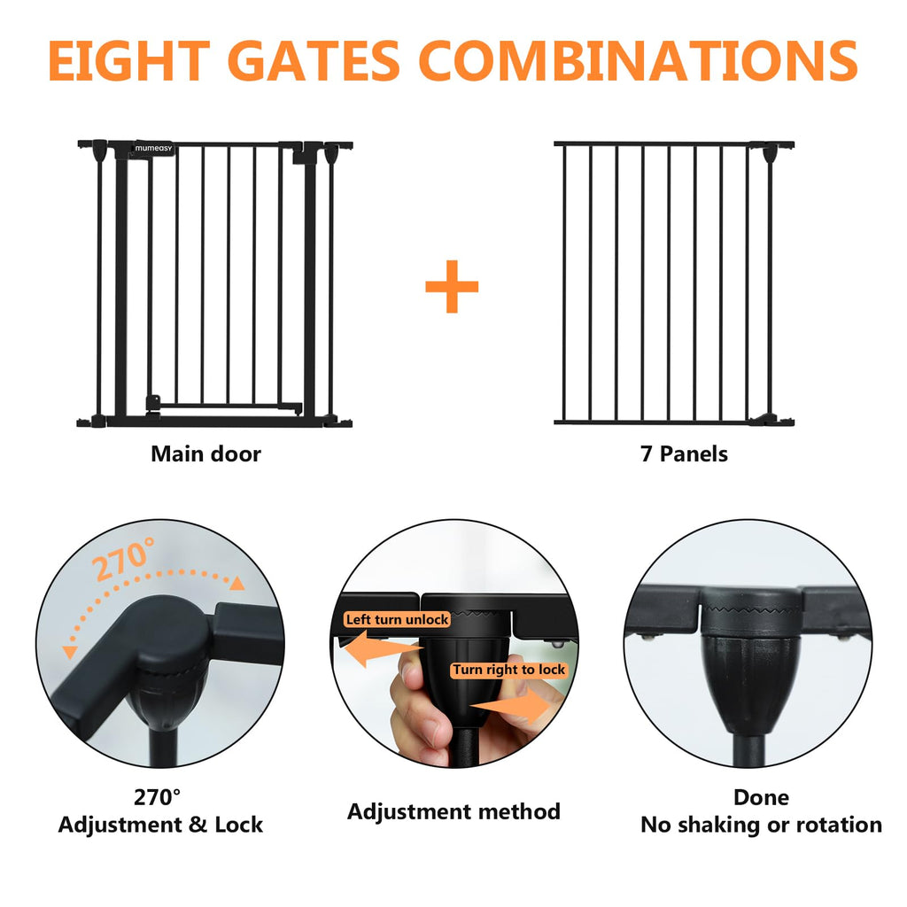 199" Extra-Wide Adjustable Hardware/Pressure-Mounted Pet & Child Safety Gate with Auto-Close Walk-Through Door for Stairs, Hallways & Wide Doorways