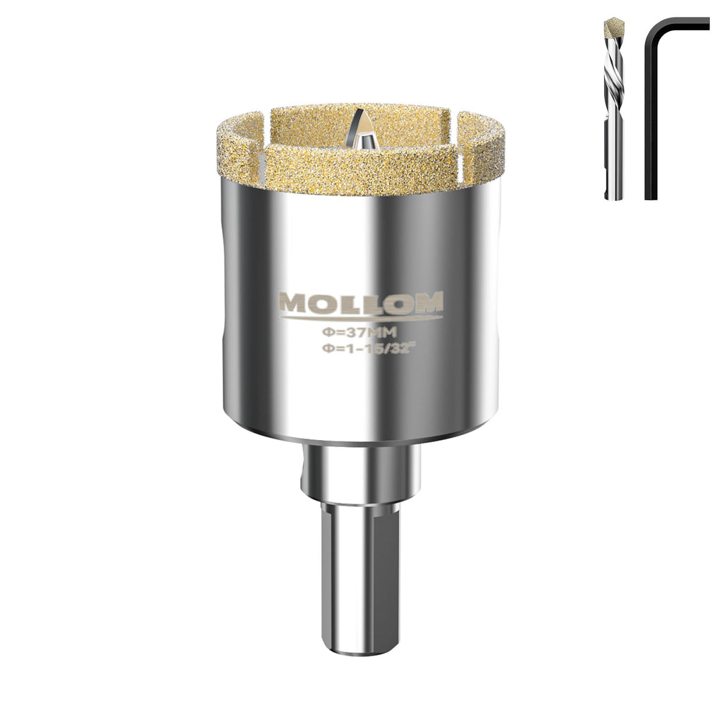 MOLLOM 1-15/32" (37mm) Diamond Hole Saw with 2 Pilot Drill Bit
