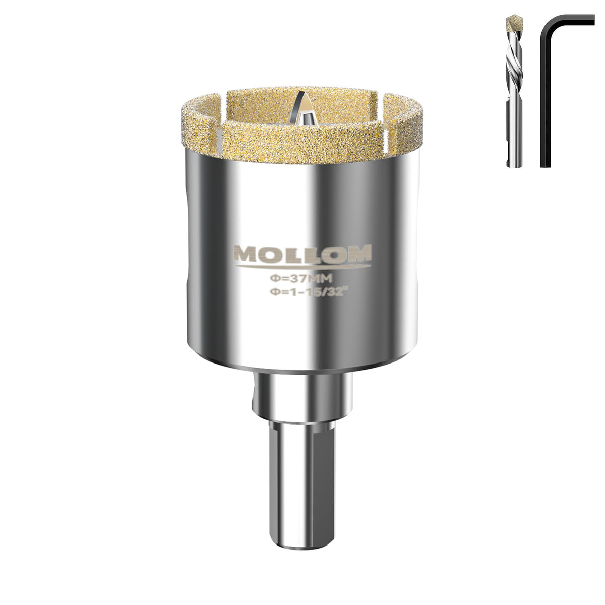 MOLLOM 1-15/32" (37mm) Diamond Hole Saw with 2 Pilot Drill Bit