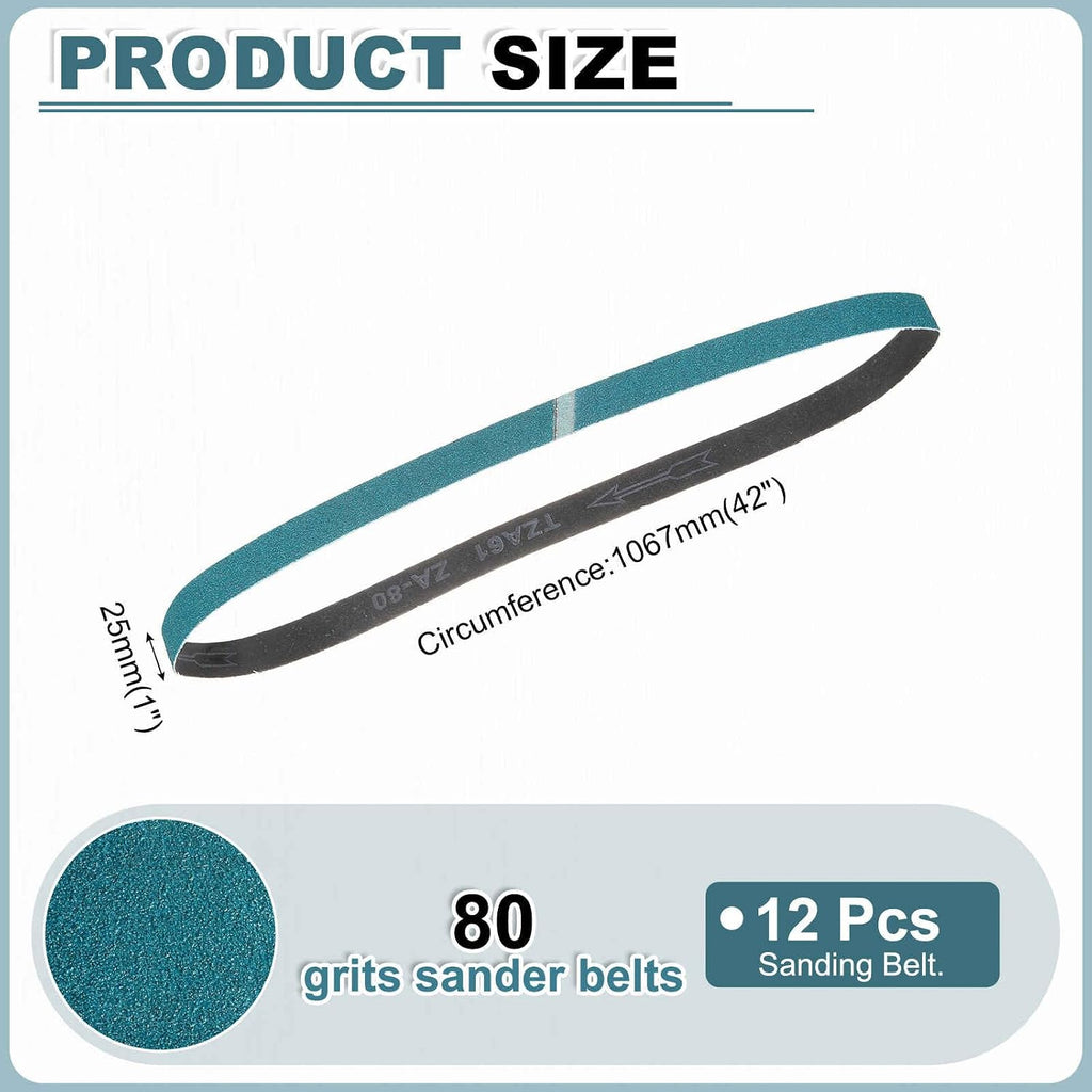HARFINGTON 1 x 42 Inch Sanding Belts, 12 Pcs 80 Grit Zirconia Abrasive Belt Sander File Belt for Woodworking, Metal Polishing, Knife Sharpener