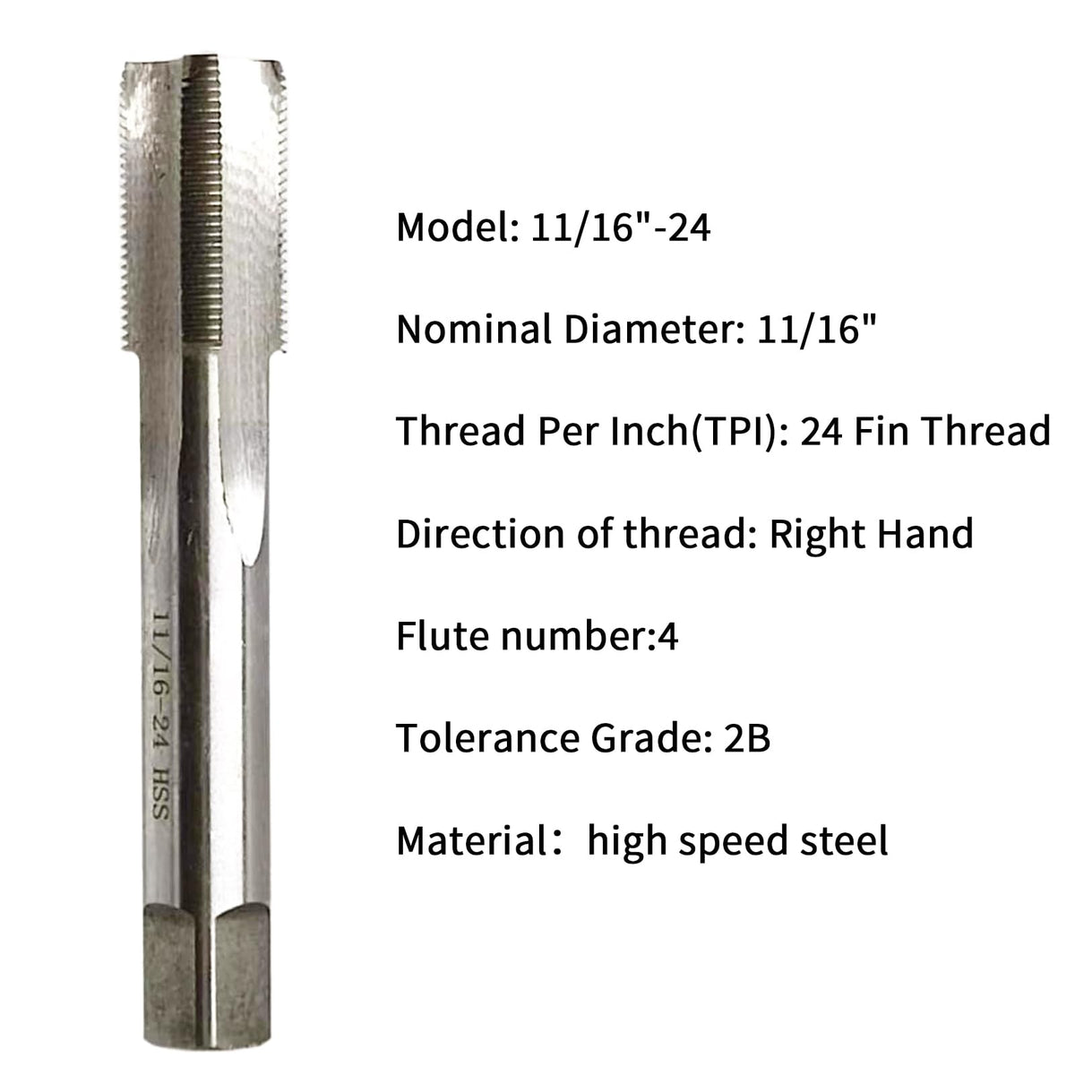 11/16"- 24 Tap and Die set, Right Hand, UNEF, Straight Flute