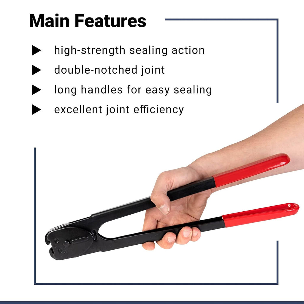 C-3124 Double-Notched Front-Action Sealer/Crimper for 1/2" Steel Strapping – Durable Tool with Long Handle – Good for