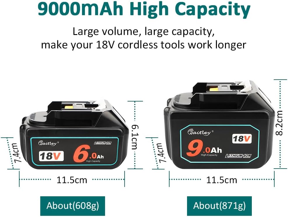 waitley 18V 9.0Ah Replacement Battery Compatible with Makita 18V Tools