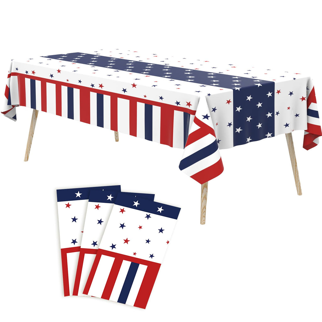 Patriotic 4th of July Plastic Tablecloth, Rectangle, 3 Pack