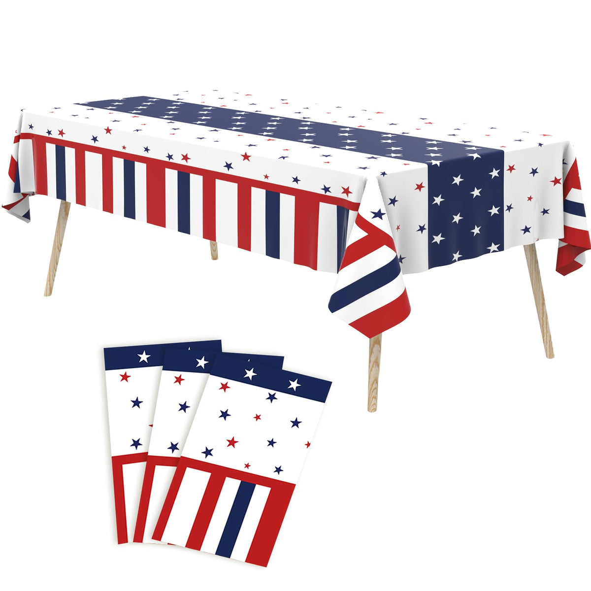 Patriotic 4th of July Plastic Tablecloth, Rectangle, 3 Pack