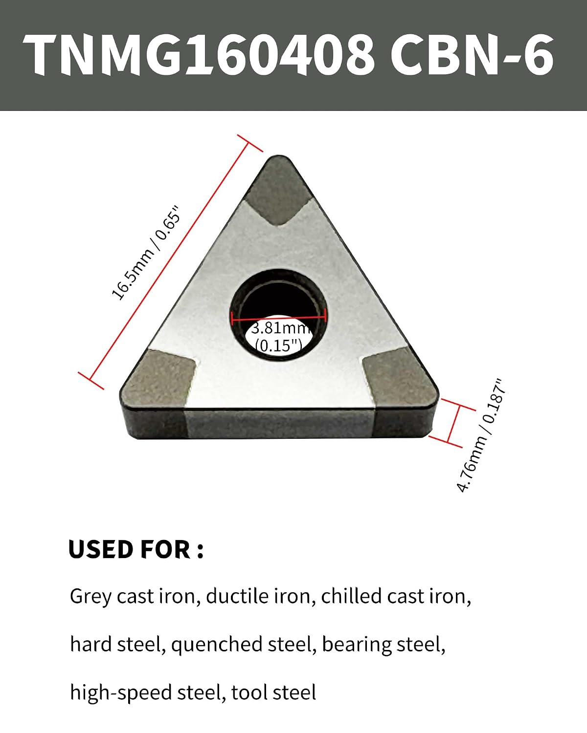 TNMG332/160408 WNMG432/080408 CBN-6 Cubic Boron Nitride Carbide Inserts