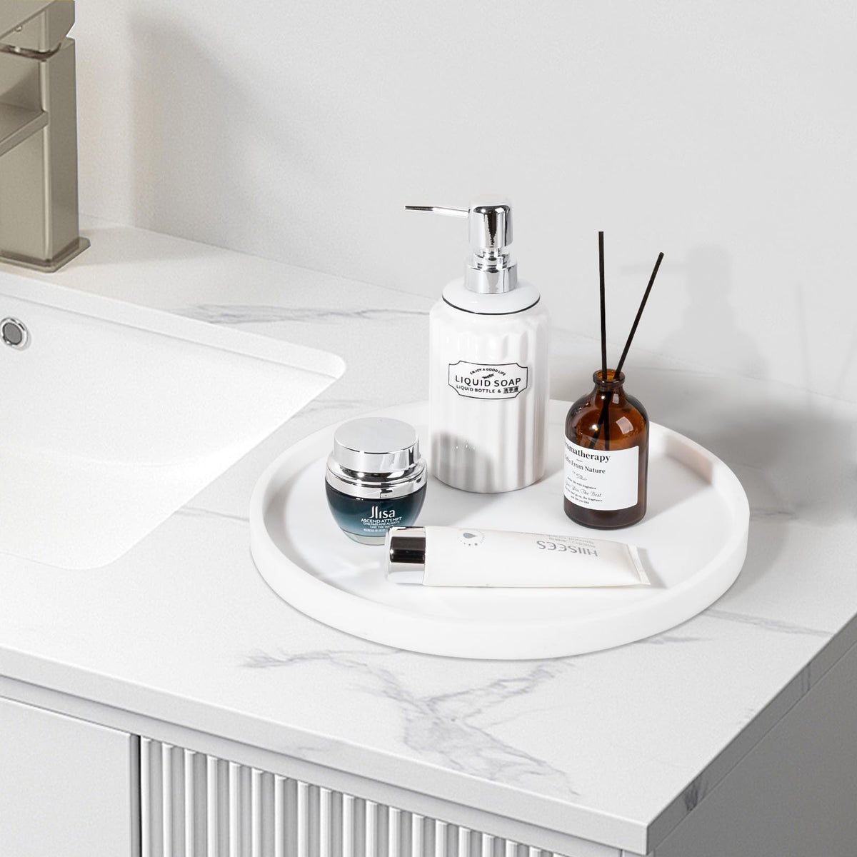 Silicone Bathroom Tray Coffee Table Decor Perfume Organizer, 12" White