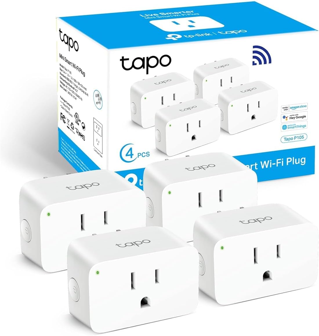 Smart Plug Mini 15A, Smart Wi-Fi Plug, P105(4-Pack) | Super Easy Setup, Compatible with Alexa & Google Home, No Hub