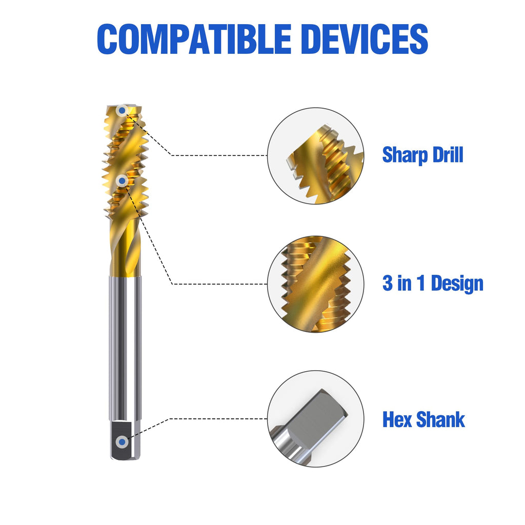 HUHAO Spiral Point Plug Taps, M12 x 1.75 Metric Thread Screw Tap, Titanium Coated High Speed Steel, Machine Tapping Threading Repair Tool