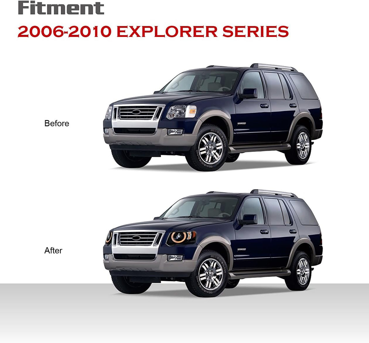 Pair Black Halo Projector Headlights Fit 2006-2010 Ford Explorer