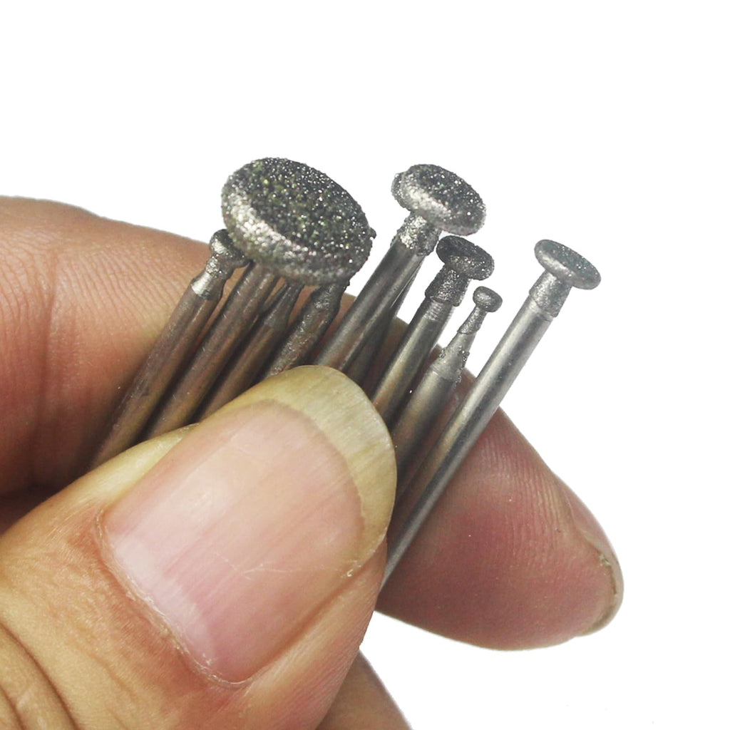 Luo ke 9 Pcs 3/32'' Shank Round - Flat Shape Diamond Burr (1mm - 10mm)