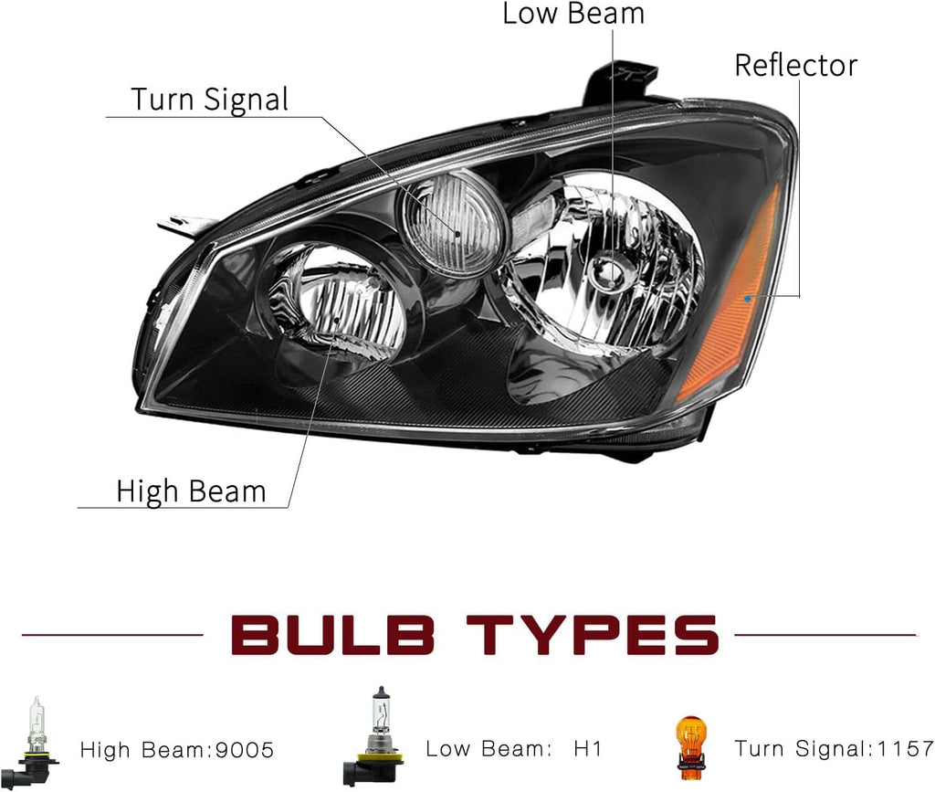 JSBOYAT Halogen Headlight Assembly Fit for 2005 2006 Nissan Altima