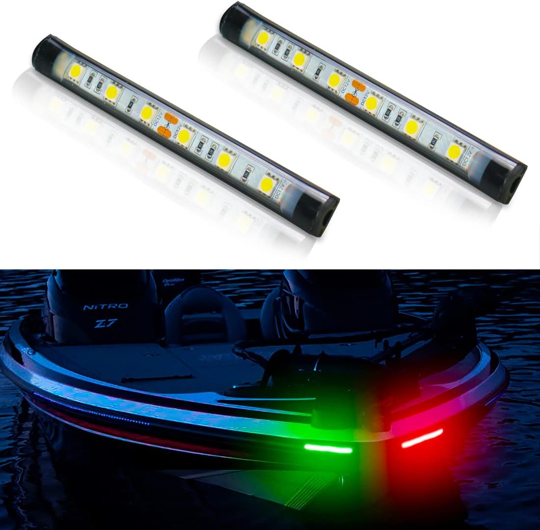 Boaton Boat Navigation Lights, Super Bright Bow Lights For Night Fishing, No Drilling Adhesive Install For Pontoon Kayak Canoe Bass Jon Jetski