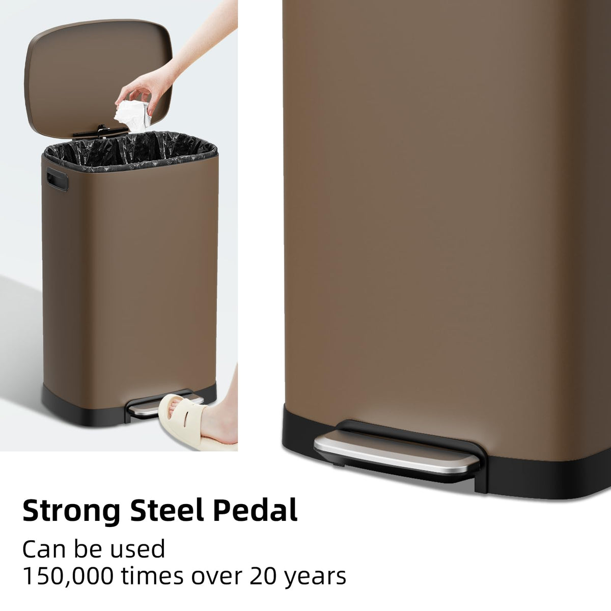 Kitchen Trash Can with Lid, 13 Gal Stainless Steel Pedal Garbage Can