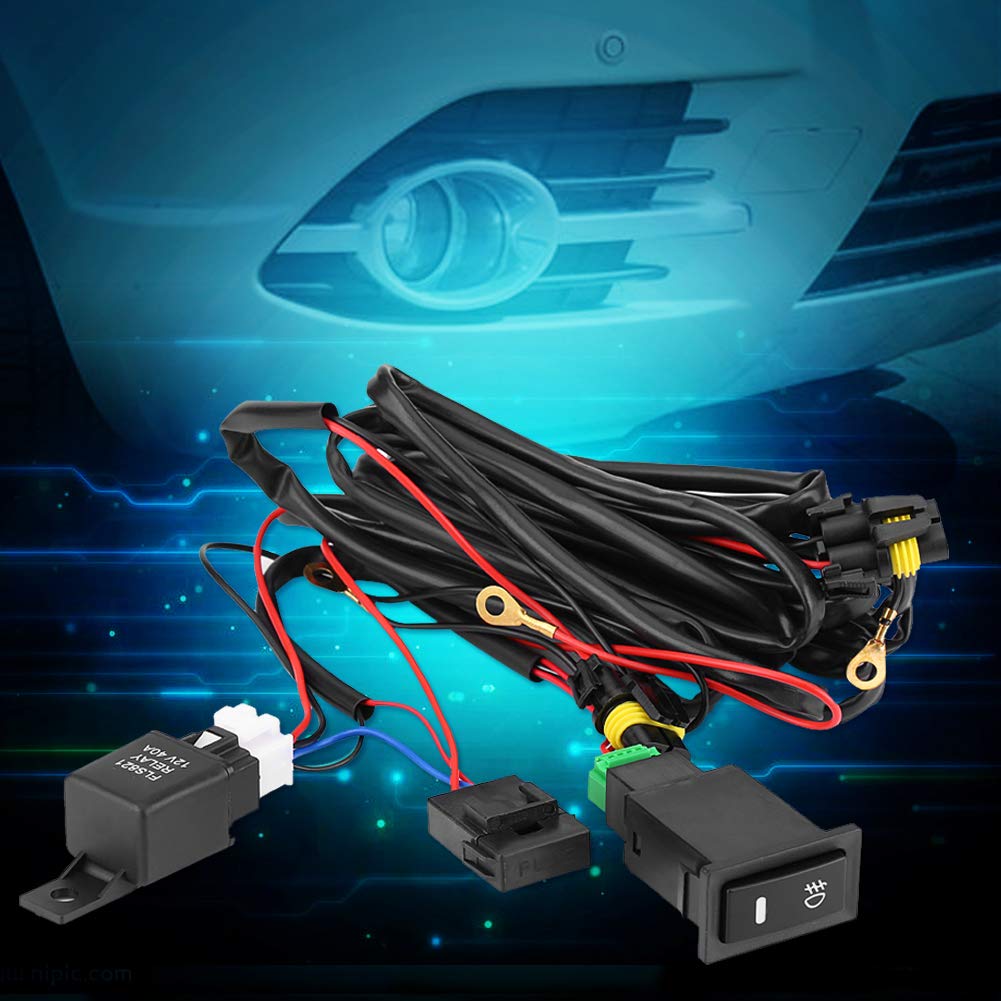 LED Light Wiring Harness Kit,12V Universal Car LED Fog Light On/Off Switch Wiring Harness Fuse Relay Kit