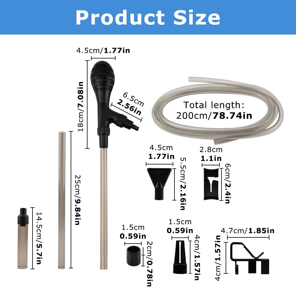 Aquarium Gravel Vacuum Siphon, 6 ft Hose, for 5-20 Gal Tanks