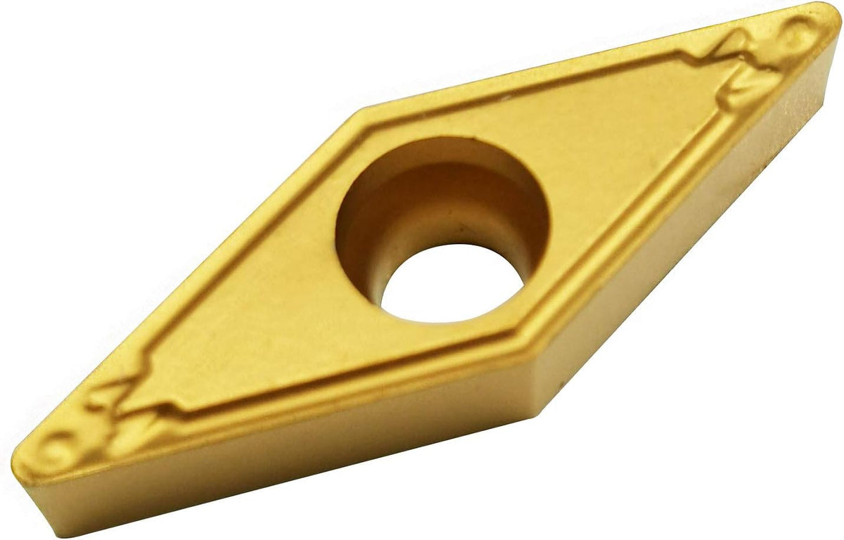 VBMT332 / VBMT160408-HQ US735 CNC Lathe Indexable Carbide Turning Insert Cutting Blade for VBMT Turning Tool Holder, Multilayer Coated, 3/16" Thick, 1/32" Radius (VBMT332 yellow)