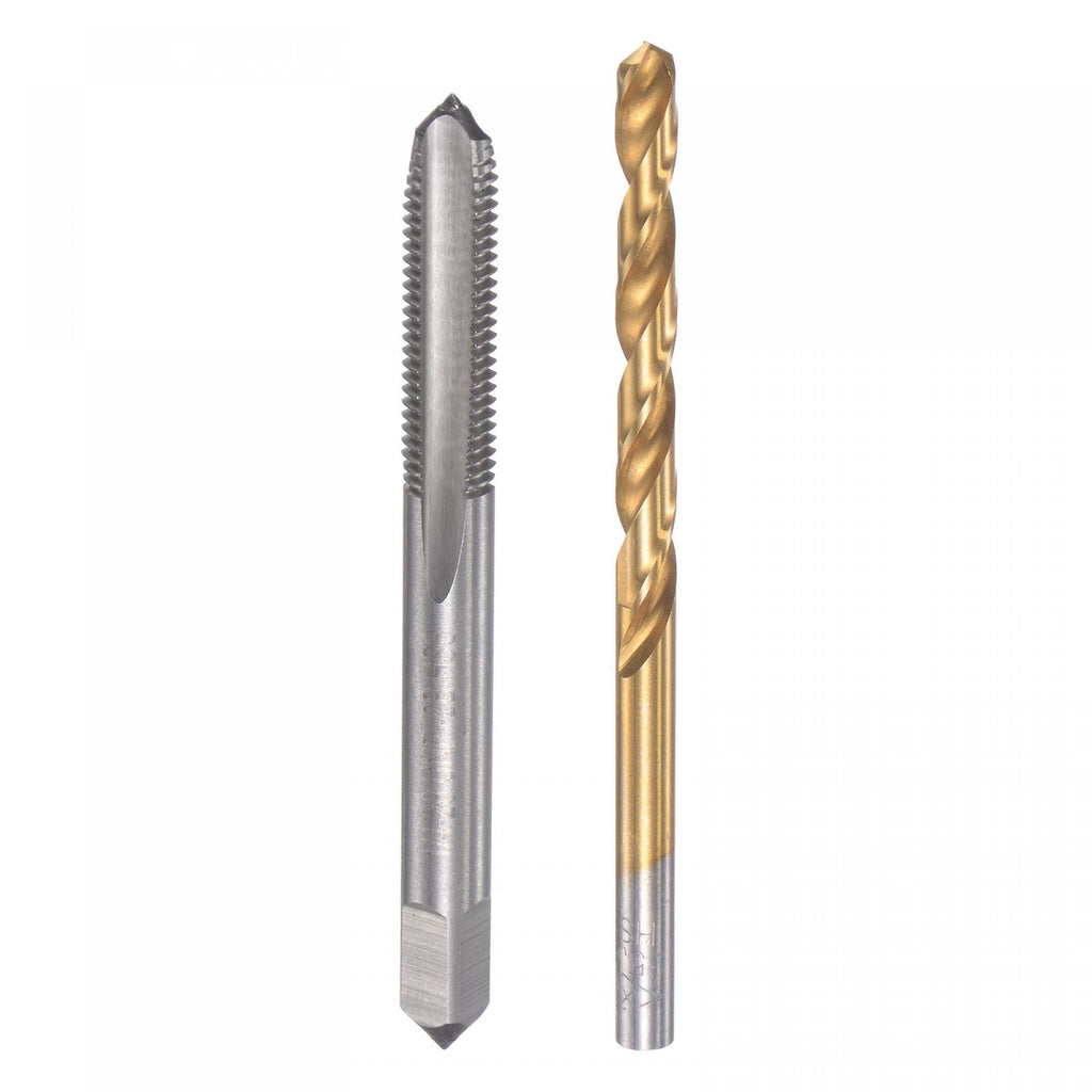 uxcell 1/4-28 UNF Straight Flute Thread Tap and 5.4mm Twist Drill Bit Set, Titanium Plated 6542 High Speed Steel Drilling Bit Machine Threading Tap