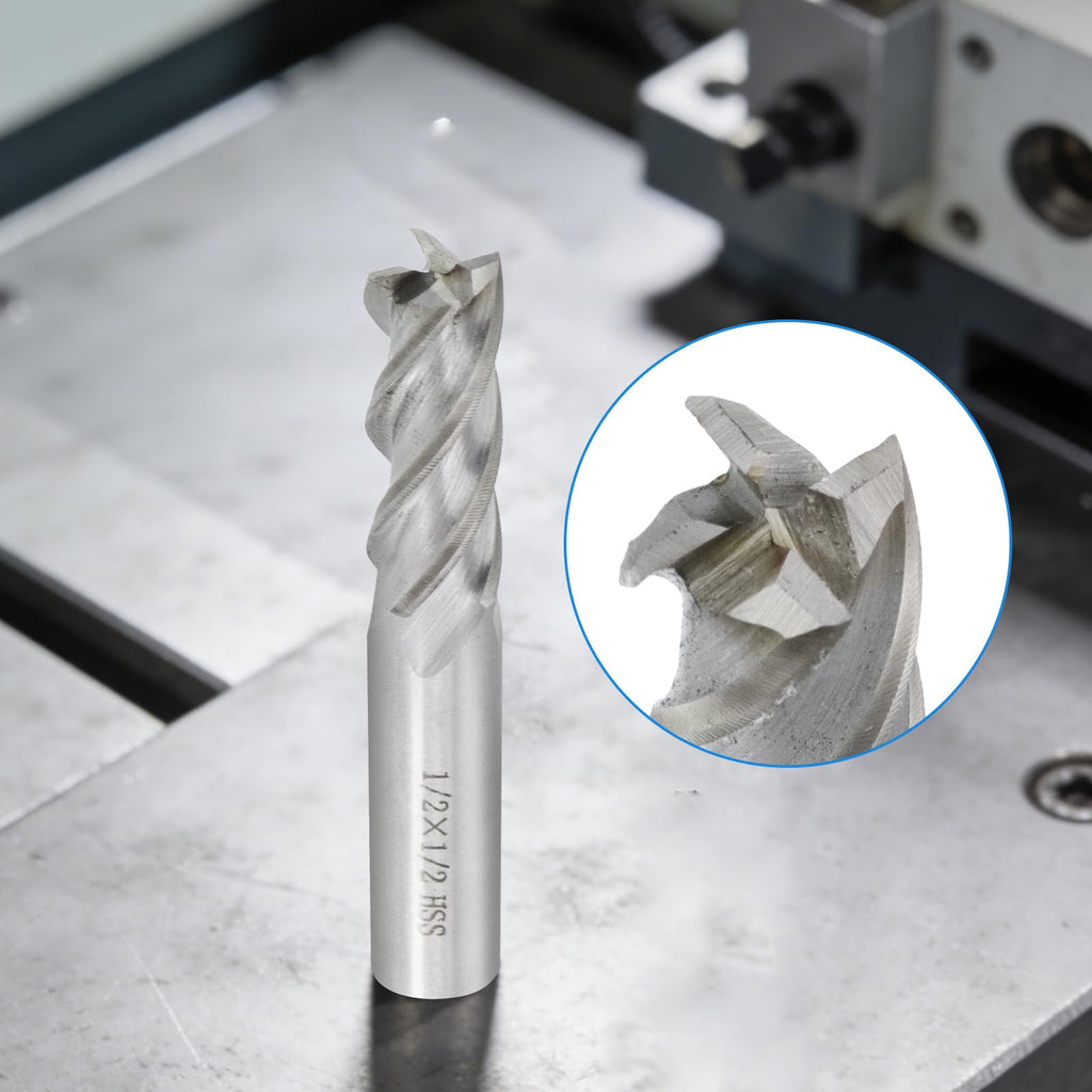 Rannb Square End Mill 1/2" Cutting Dia x 1/2" Shank Dia 4 Flute Straight End Mill Cutter - 2pcs