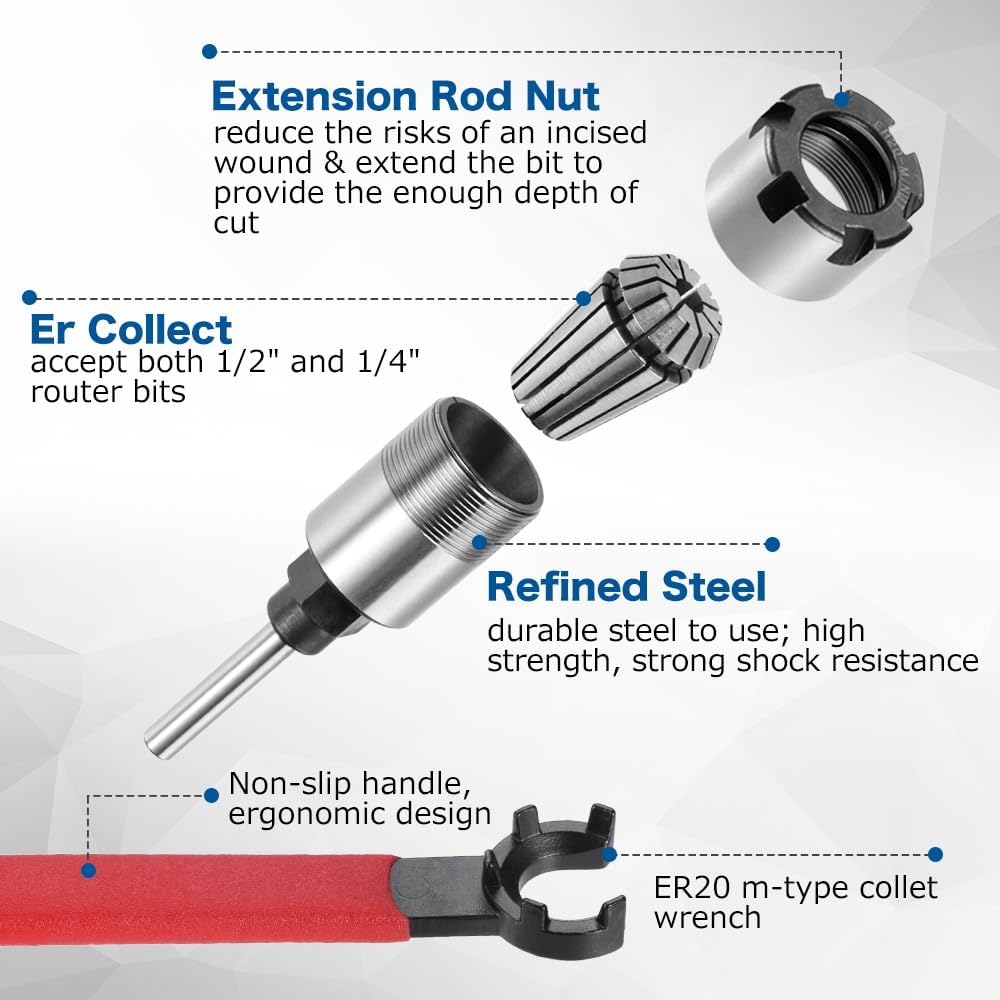 Yetaha ER20 Collet Extension Chuck Converter 1/4" Shank