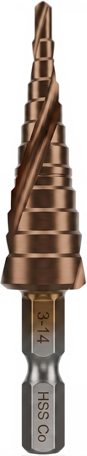 M35 Cobalt Step Drill Bit, Metric 3-14mm, 1/4" Hex Shank, 12 Sizes