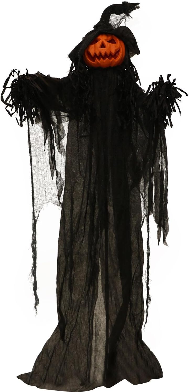 Life-Size Scary Poseable Pumpkin Witch, Halloween Prop with Touch Activated Lights and Sound, Battery Operated Indoor