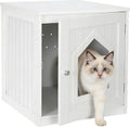 Cat House & Side Table, Pet Cat Litter Box Enclosure with Vent Holes, Wooden Enclosed Cat Washroom, White