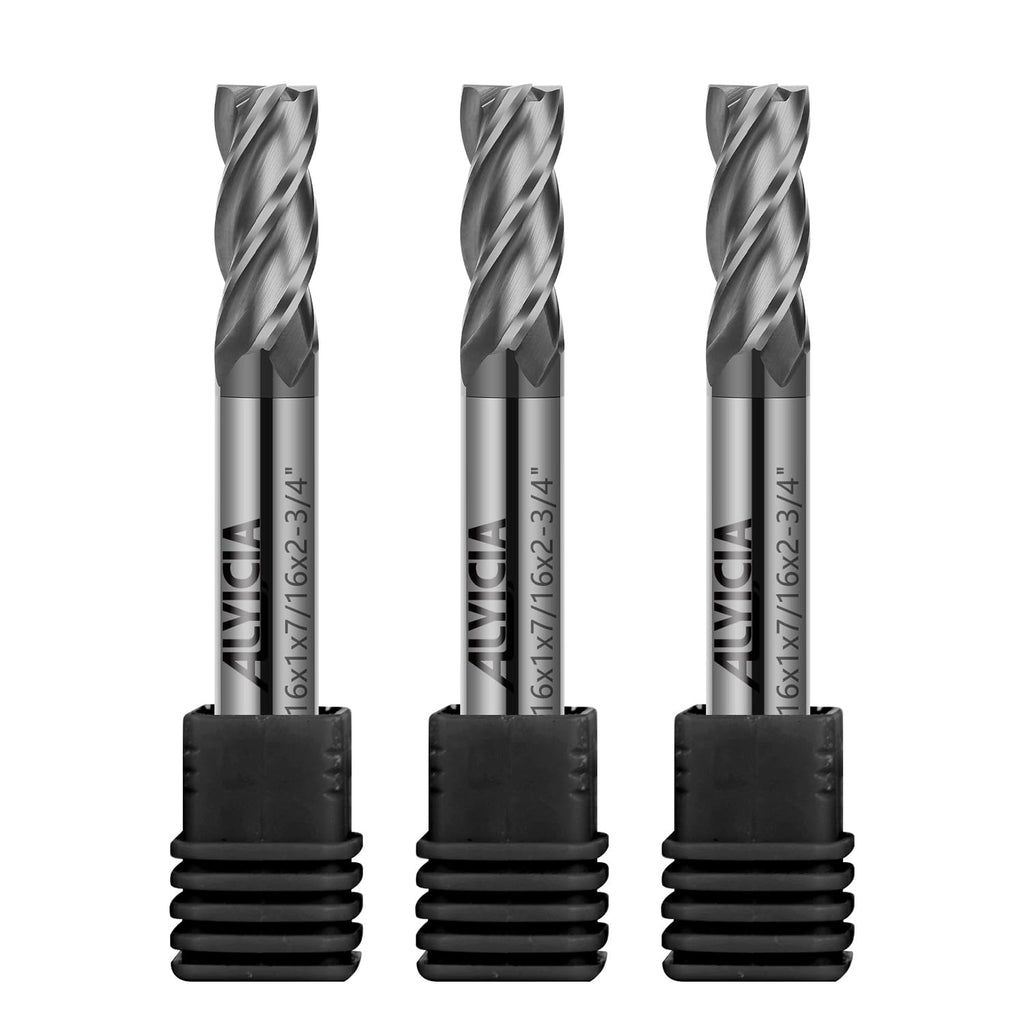 ALYICIA 3PCS 7/16" Carbide Square End Mills Set 4 Flute CNC Milling Bits