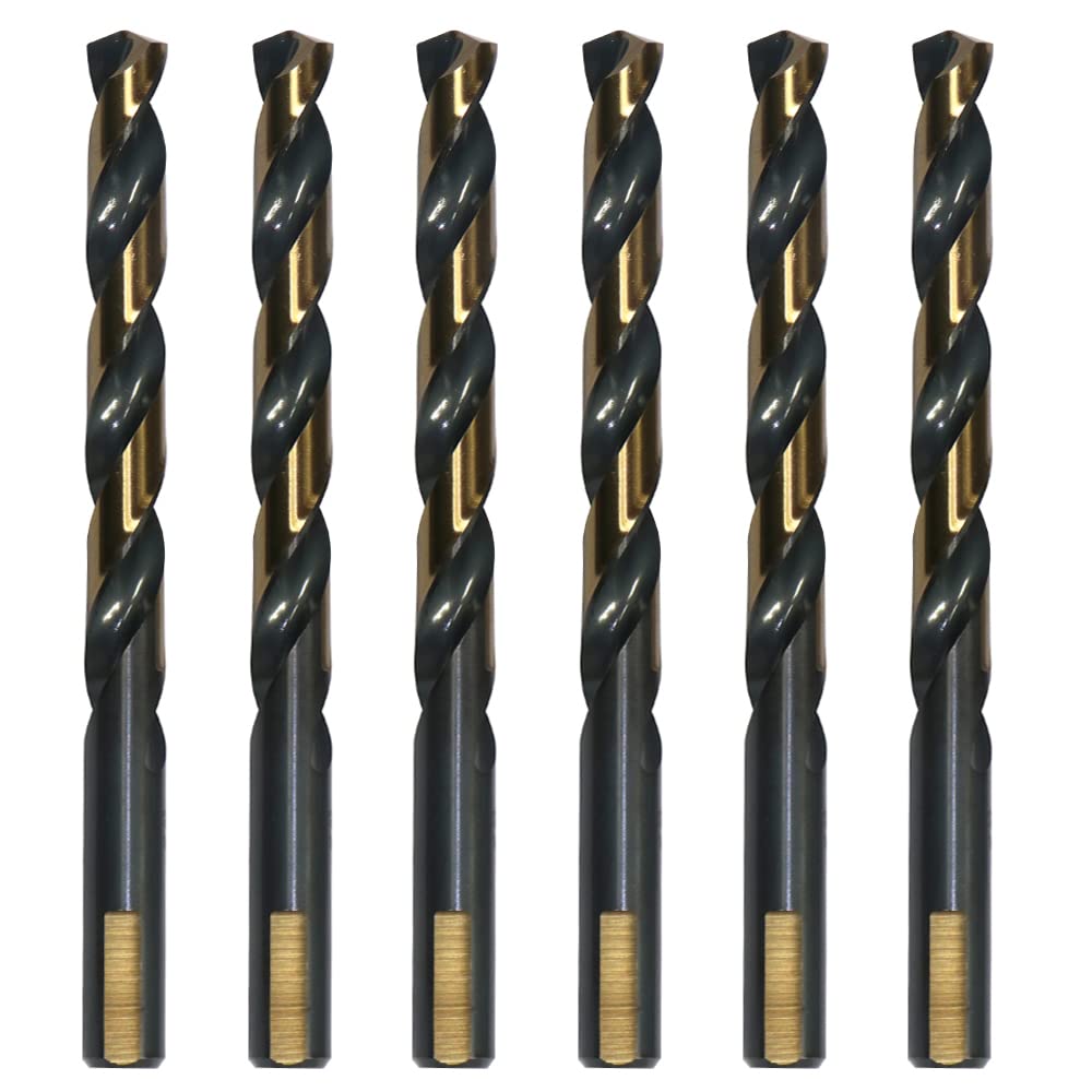 VALYRIANTOOL 6PCS 15/32" HSS Black Gold Twist Drill Bits Set, 135 Degree Split Point, Jobber Metal Drill Bit, General Purpose for Use in Mild Steel, Copper, Aluminum, Zinc Alloy, Wood, and Plastic