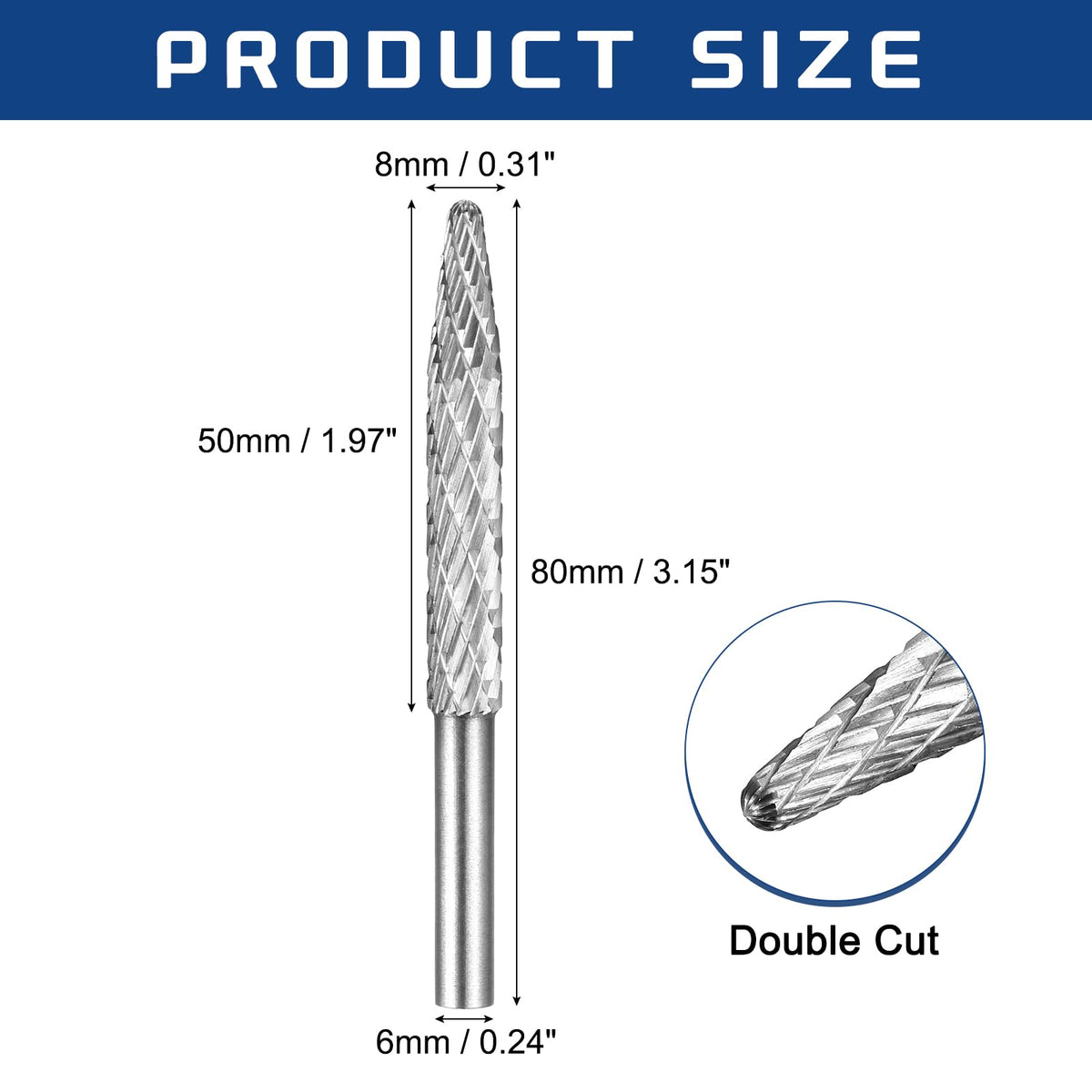 Workkyma Die Grinder Bits Rotary Burrs 6mm Shank 8x50mm Cutting Head