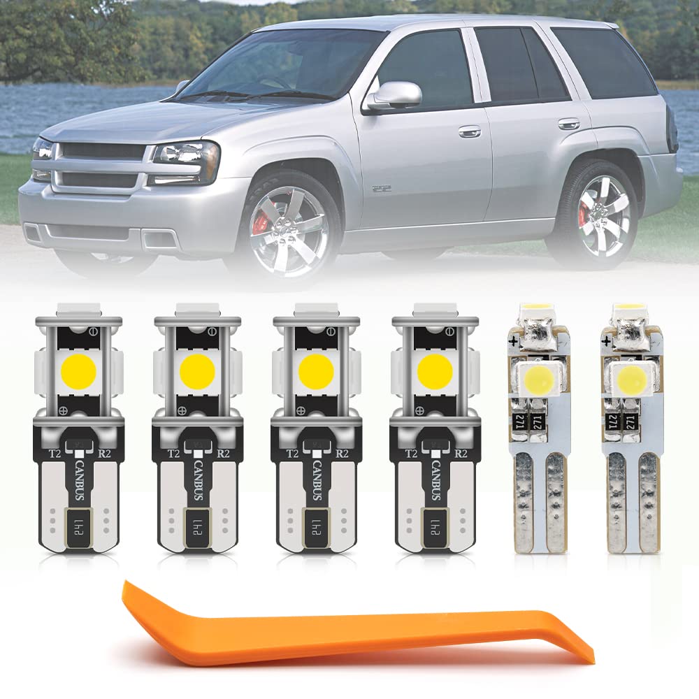 15pcs Interior LED Lights Bulb for Chevy Trailblazer 2002 2003 2004 2005 2006 2007 2008 2009 Super Bright 6000K White LED Interior Light Bulbs Map Vanity Mirror Lights + Install Tool