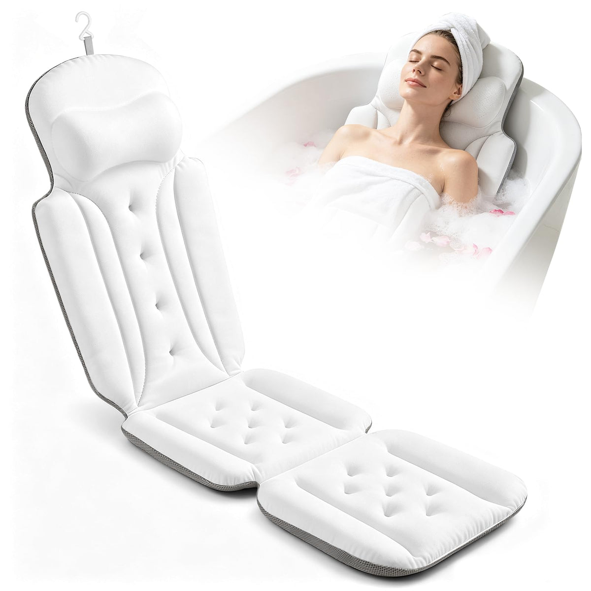 Full Body Bath Pillow for Tub,Bathtub Cushion for Soaking Tub White