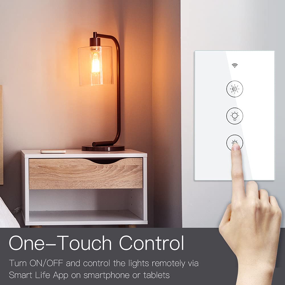 WiFi Smart Dimmer Switch, Glass Panel Wall Light Switch，2.4GHz