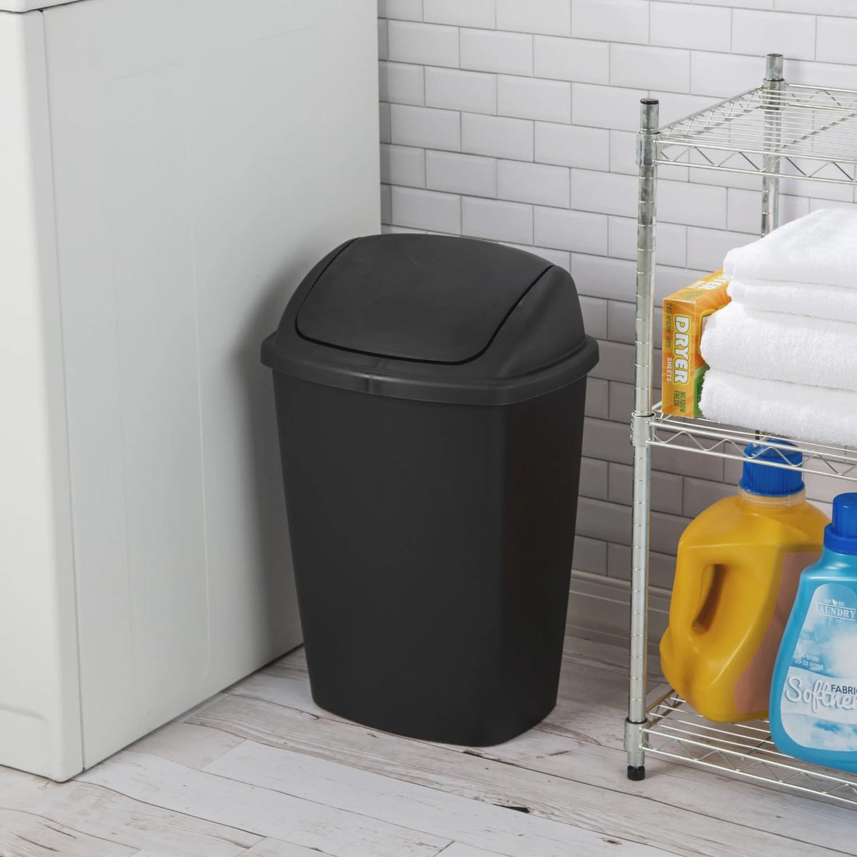 Kitchen Trash Can, 7.5 Gallon Plastic Garbage Bin with Swing Top Lid, Black