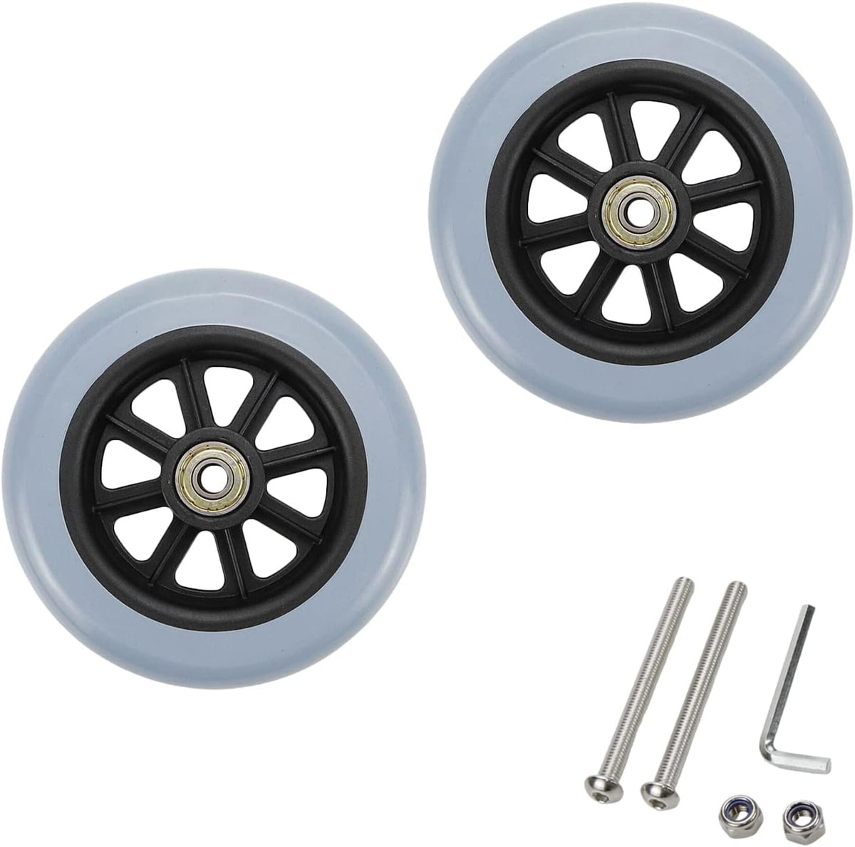 Wealrit 2 Pack Replacement Wheels for Wheelchairs - 5 Inch (Gray)
