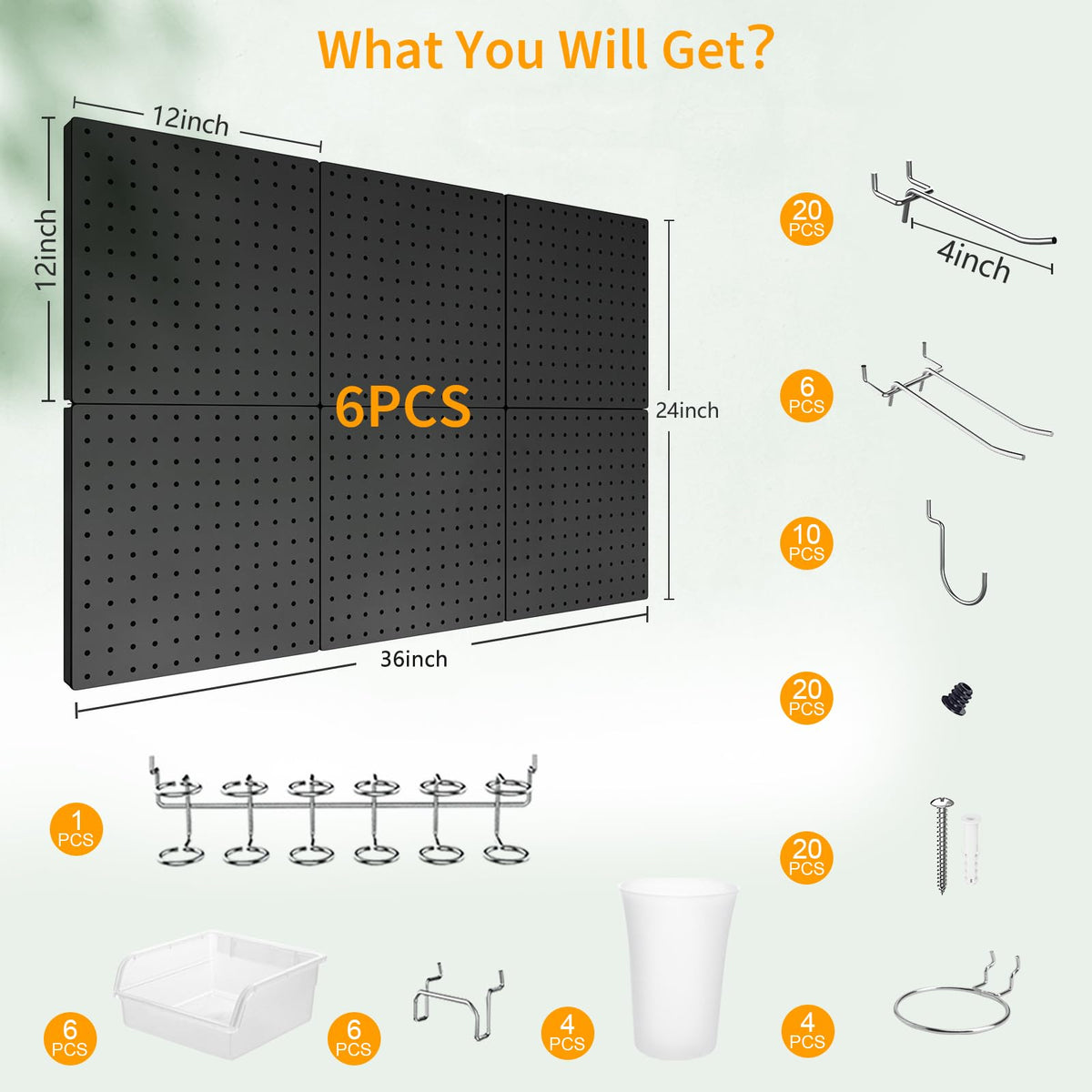 Peg Board Wall Organizer Kit. Heavy Duty, 82PCS Metal Pegboard, Black, 36 * 24