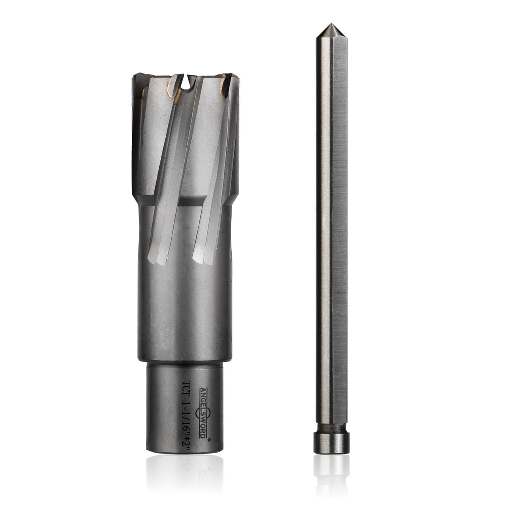 ANGELSWORD TCT Annular Cutter Diameter 1-1/16", Cutting Depth 2" Tungsten Carbide Tipped, Mag Drill Bits Kit for Magnetic Drill Press, with One 5/16"*4" Pilot Pin
