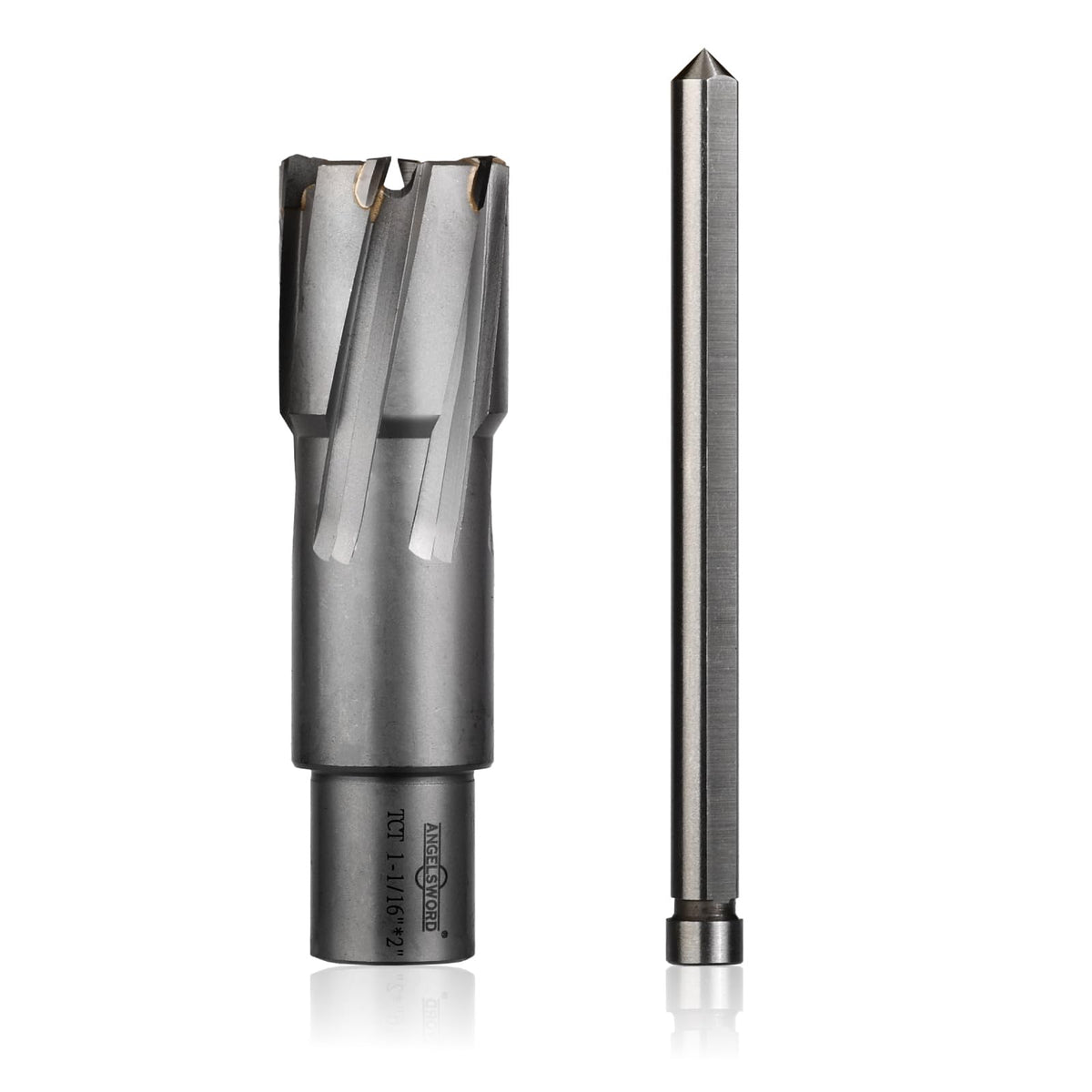 ANGELSWORD TCT Annular Cutter Diameter 1-1/16", Cutting Depth 2" Tungsten Carbide Tipped, Mag Drill Bits Kit for Magnetic Drill Press, with One 5/16"*4" Pilot Pin
