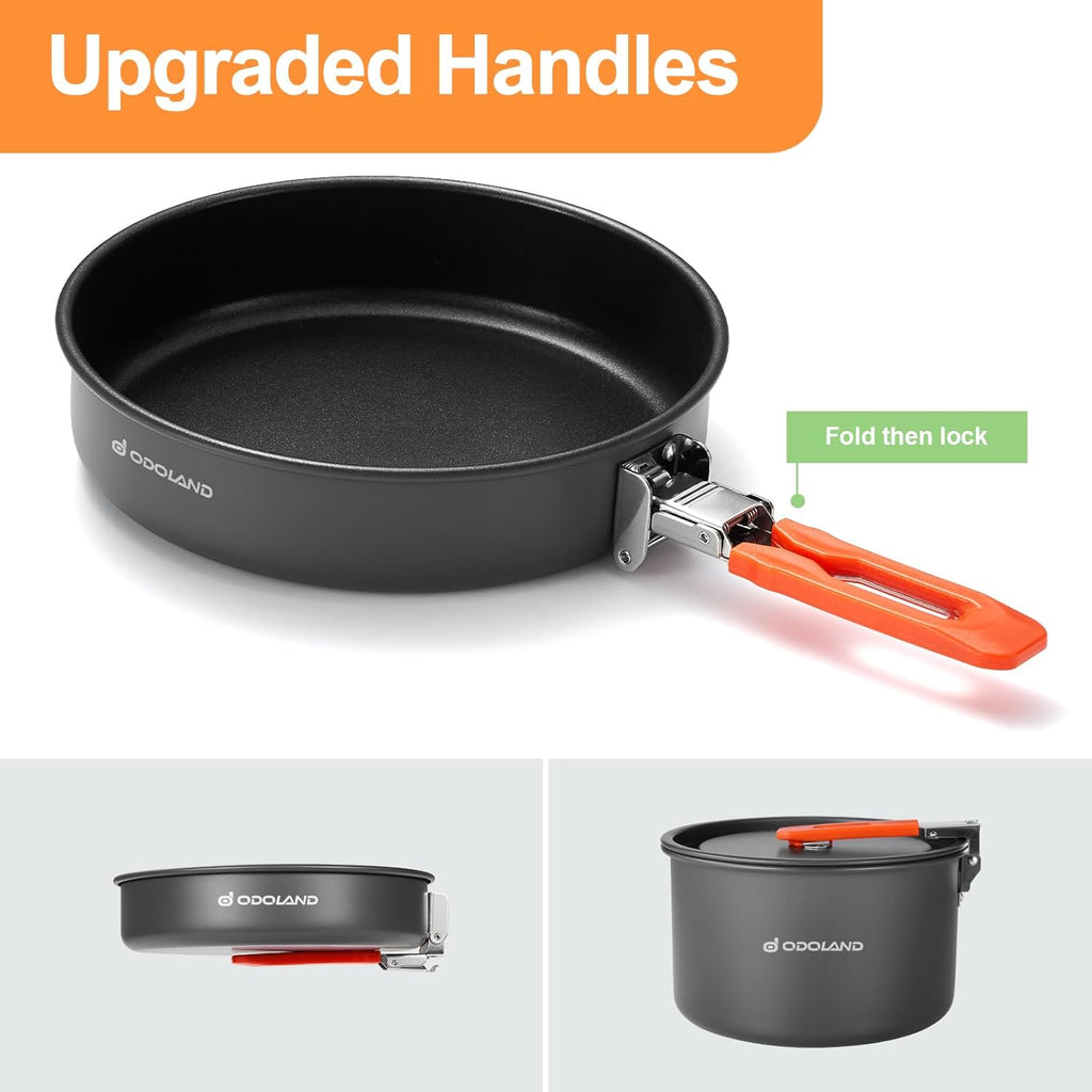 15pcs Camping Cookware Mess Kit, Lightweight Pot Fry Pan Set | Hard Anodized Aluminum
