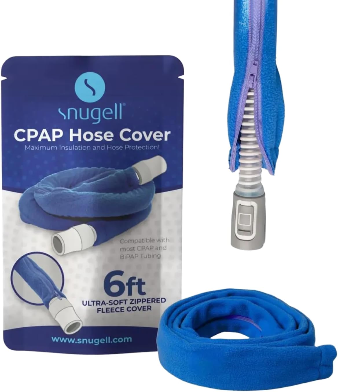 Snugell CPAP Hose Cover – 6ft Tubing Wrap in Blue – Compatible with ResMed, Fisher & Paykel, and Other Brands – Ultra-Soft Full Zippered Fleece CPAP Tube Cover for Insulation and Protection