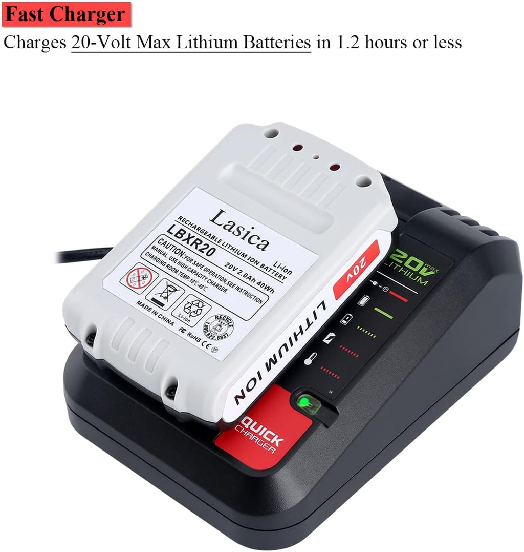Lasica 20V Max Charger Compatible with Black & Decker 20v Battery and Compatible with Porter-Cable 20v Battery LBXR20 LBXR2020 PCC681L PCC685L PCC692L BDCAC202B 20-Volt Power Tool Charger