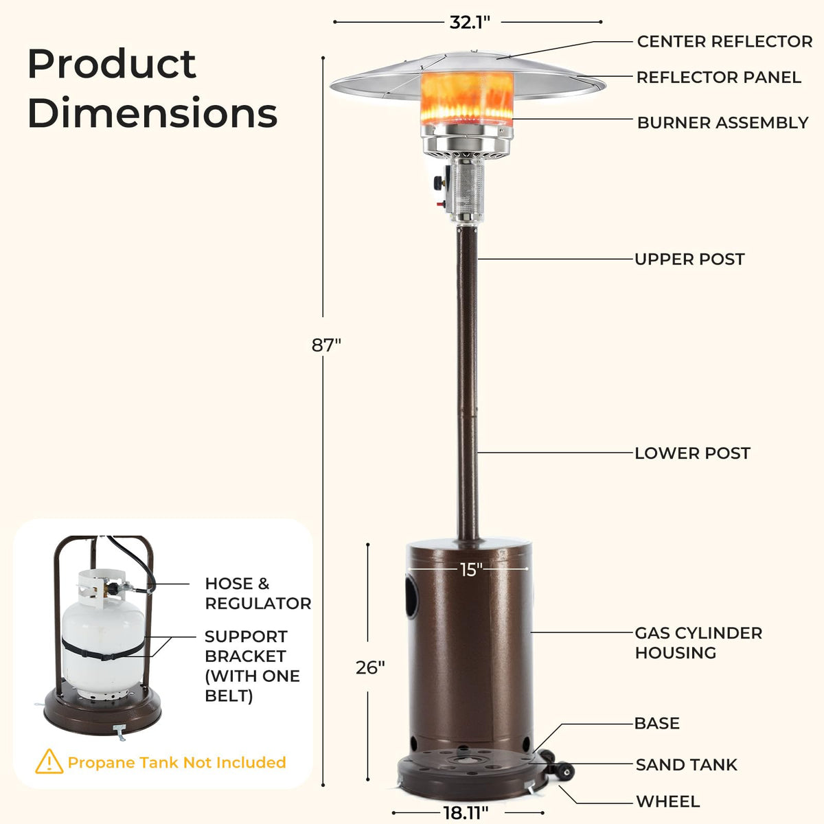 48,000 BTU Propane Patio Heater with Sandbox for Outdoor Use