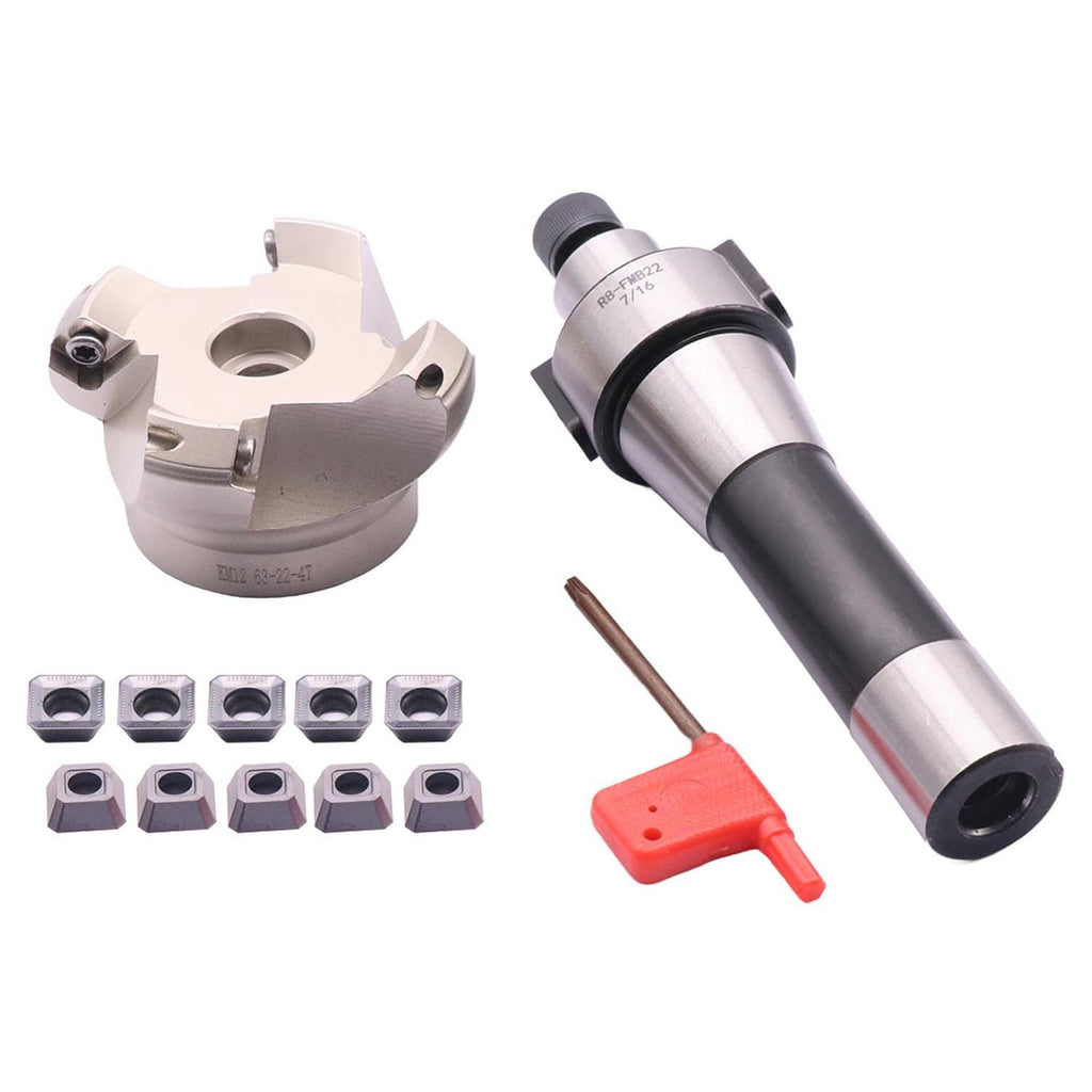 2.48"/63mm Cutting Dia 4-Flute KM12 63-22-4T Face Mill Shell Cutter Set